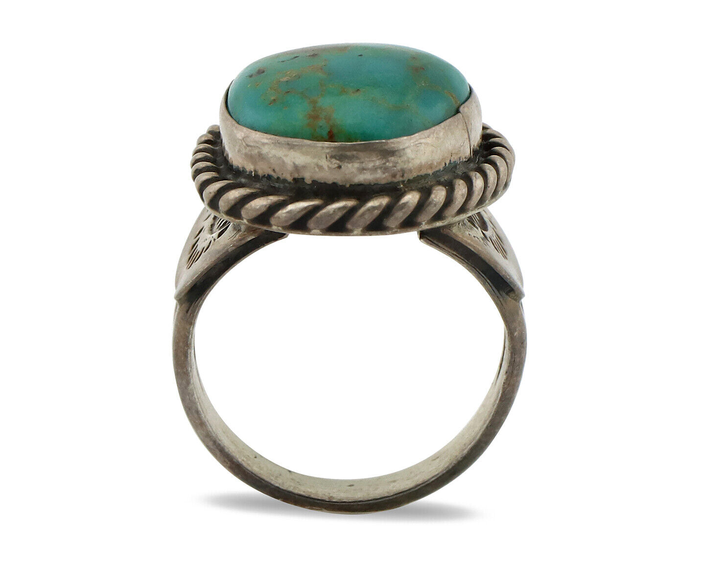Navajo Ring .925 Silver Kingman Turquoise Native American Signed C.80's