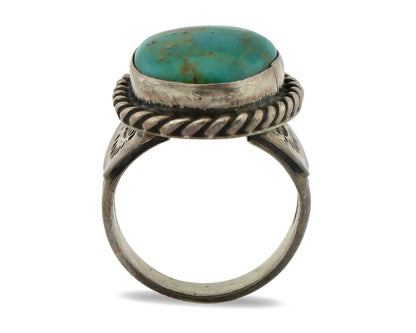 Navajo Ring .925 Silver Kingman Turquoise Native American Signed C.80's