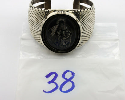 Navajo Bracelet .925 Silver Hand Carved Warrior Native American Artist