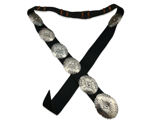Navajo Concho Belt .925 Silver Hand Stamped Artist BB C.80's
