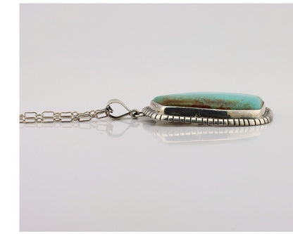 Navajo Necklace 925 Silver Natural Whole Slab Turquoise Signed Pictograph C.80's