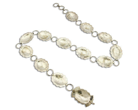 C.1980's Navajo Signed Marcella James .925 Silver Hand Stamped Concho Belt