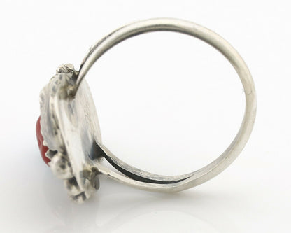 Navajo Ring .925 Silver Morenci Turquoise & Coral Native Artist Signed JM C.80's