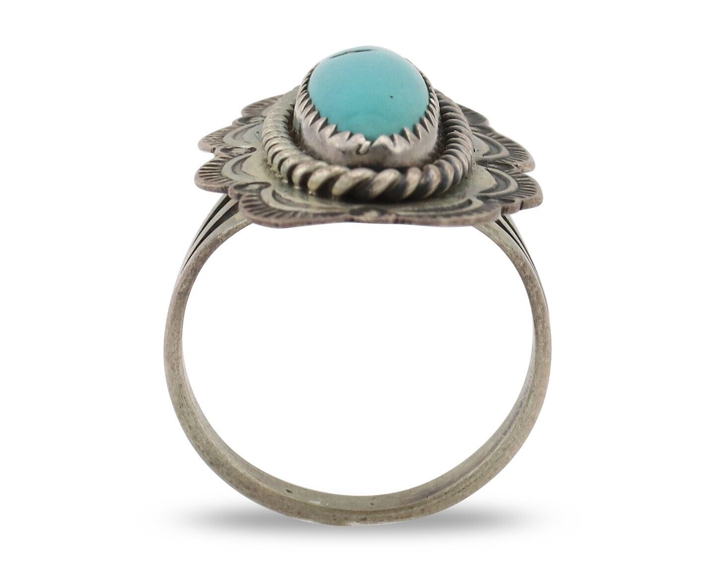 Navajo Ring .925 Silver Manassas Turquoise Native American Artist C.80's