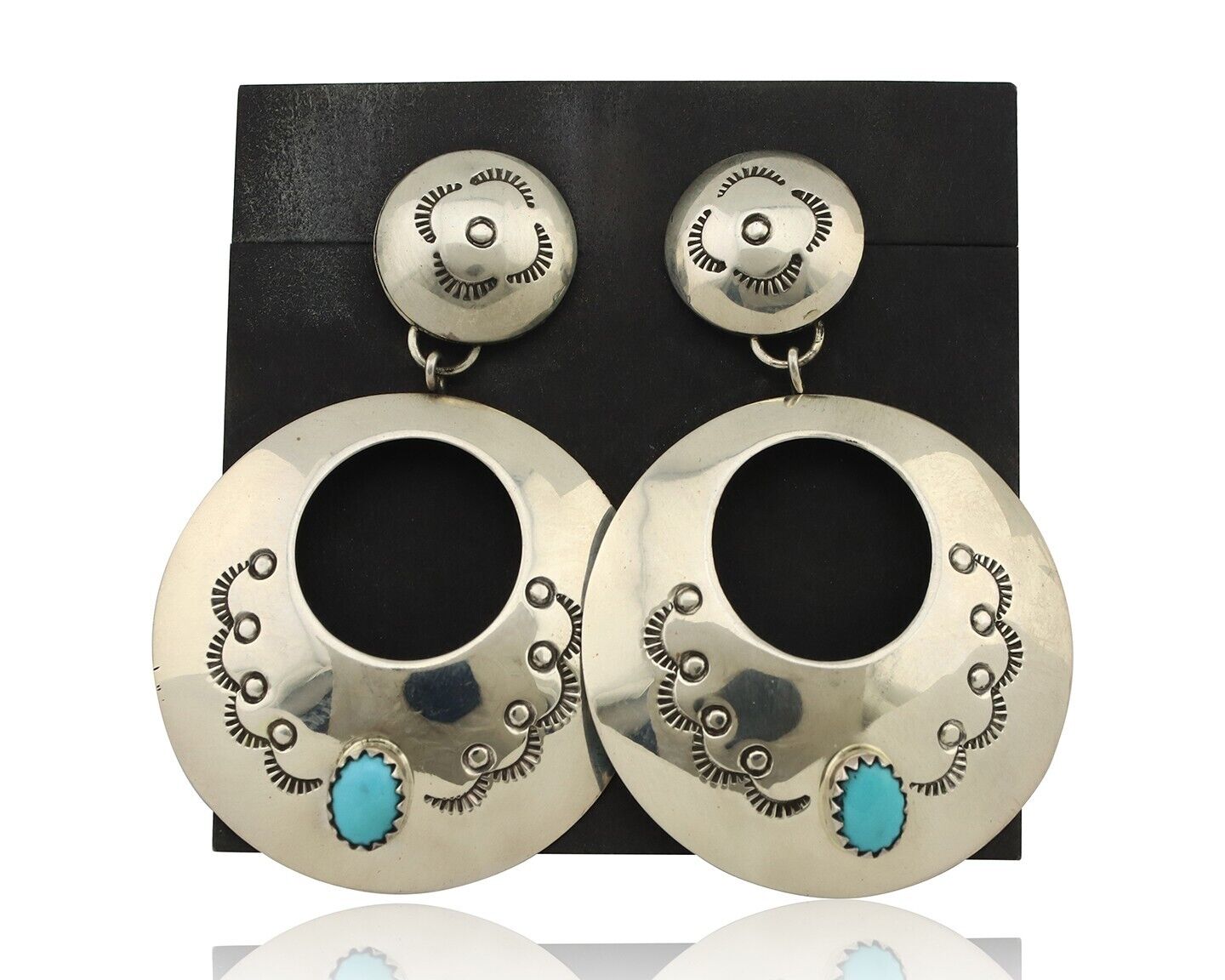 Navajo Handmade Earrings 925 Silver Blue Turquoise Signed Vera Jane C.80's