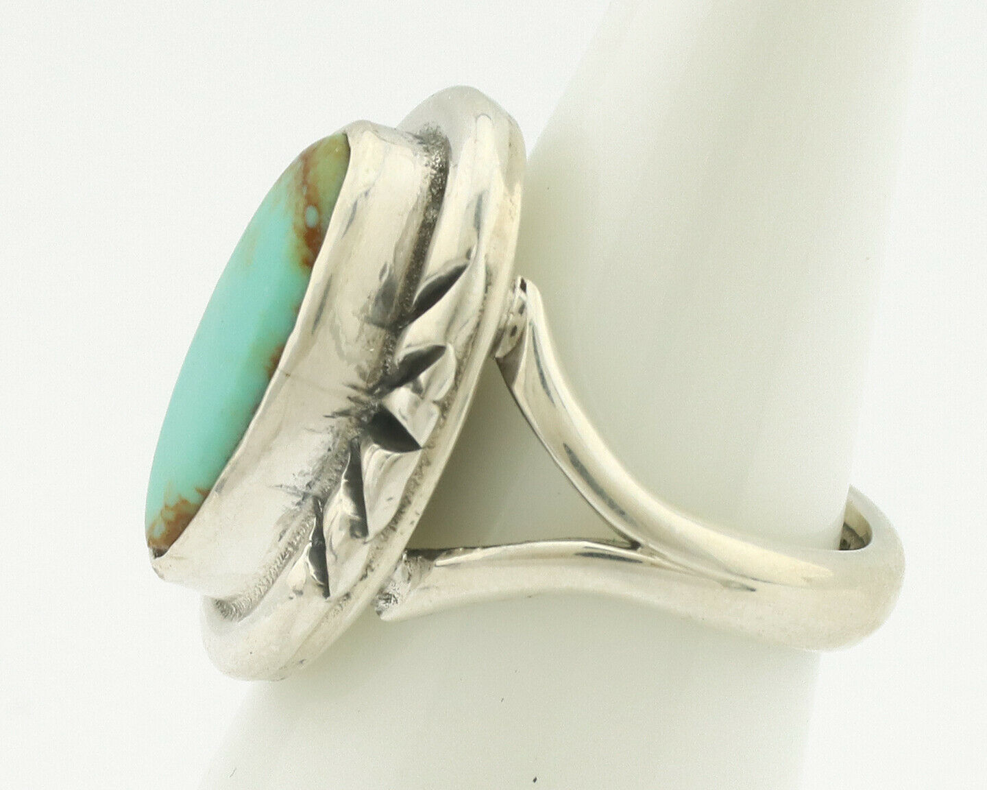Navajo Ring .925 Silver Natural Mined Turquoise Artist Signed Gecko C.80's