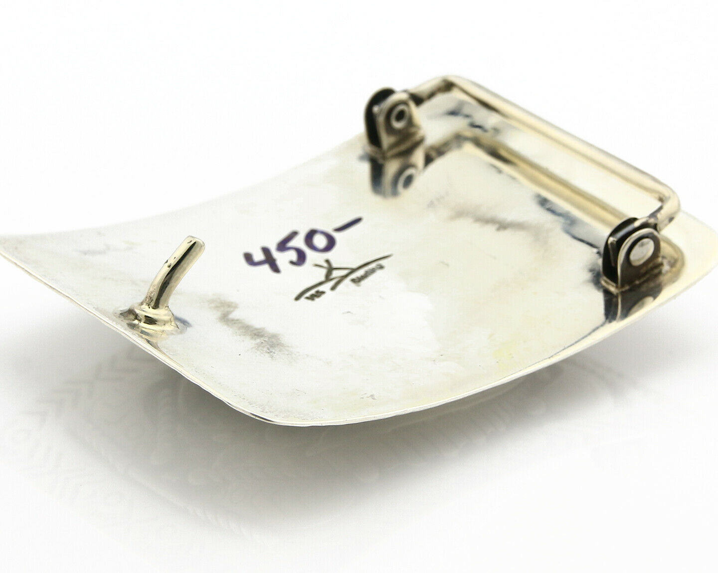 Navajo Belt Buckle .925 Silver Turquoise Mountain Artist Signed Tipi C.80's