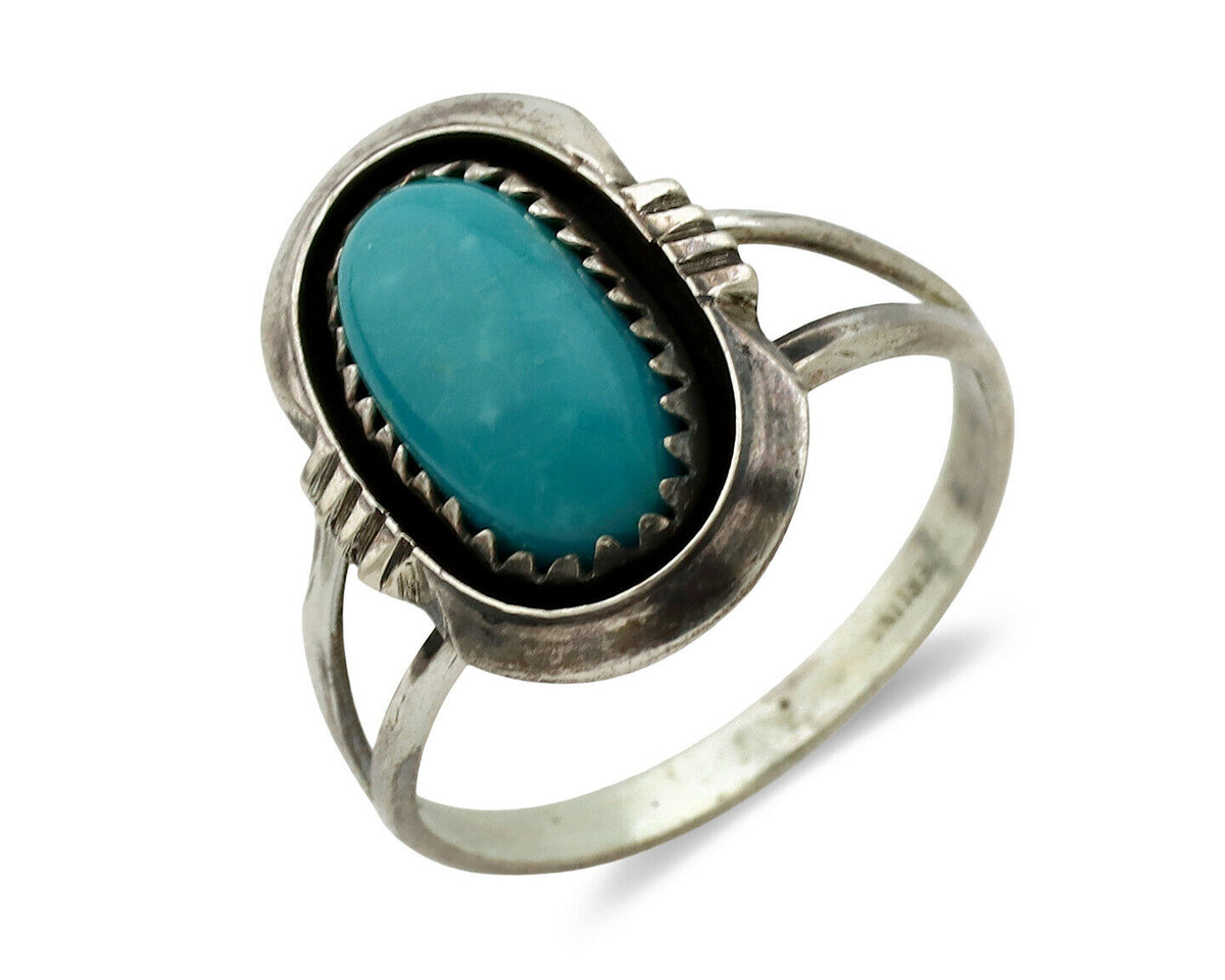 Navajo Ring .925 Silver Nevada Turquoise Native American Artist C.1980's