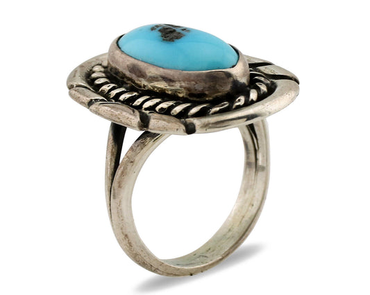 Navajo Ring .925 Silver Sleeping Beauty Turquoise Artist Signed M Montoya C.80's