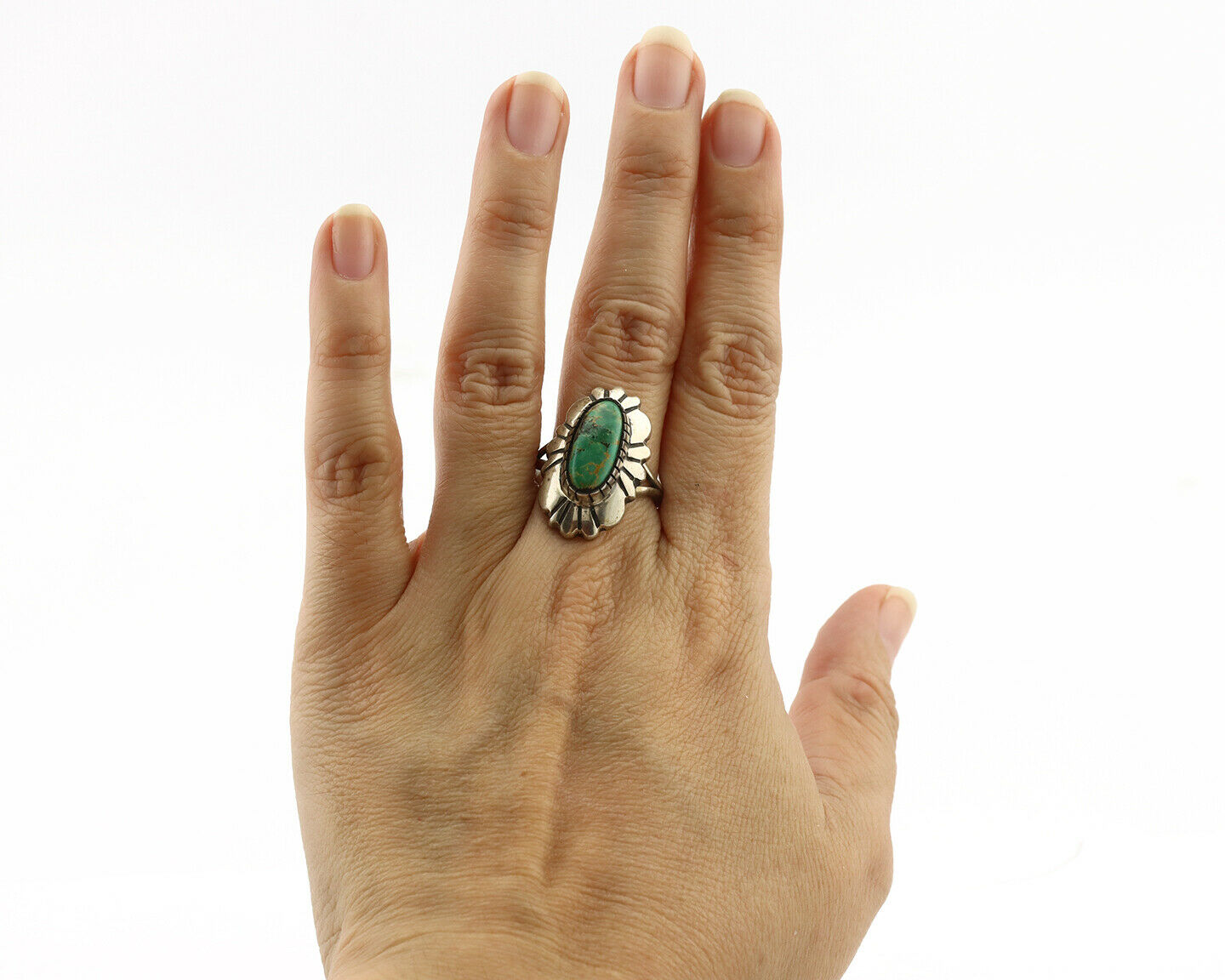 Navajo Ring .925 Silver Natural Mined Turquoise Artist Signed M Montoya C.80's