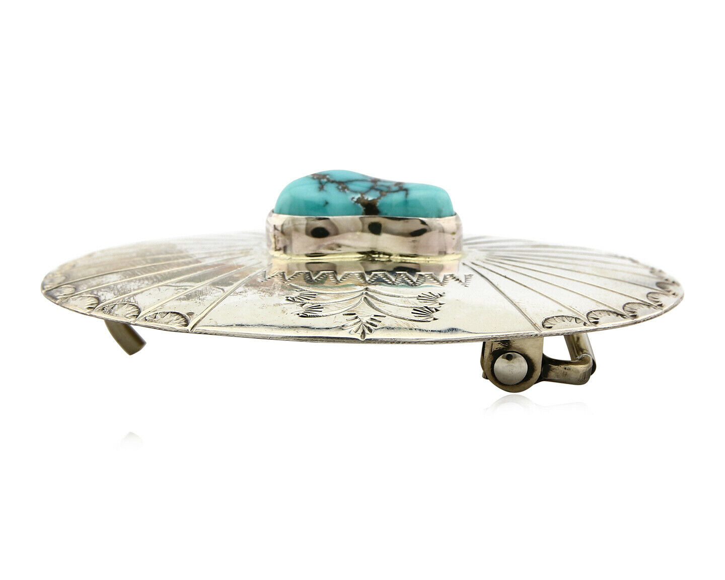 Navajo Belt Buckle .925 Silver Blue Turquoise Signed Tim Guerro C.80's