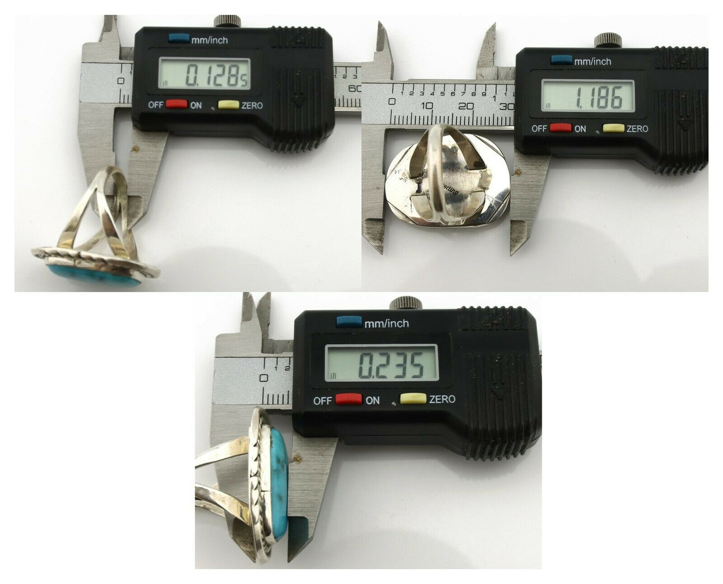 Navajo Ring .925 Silver Blue Sleeping Beauty Turquoise Signed D C.80's