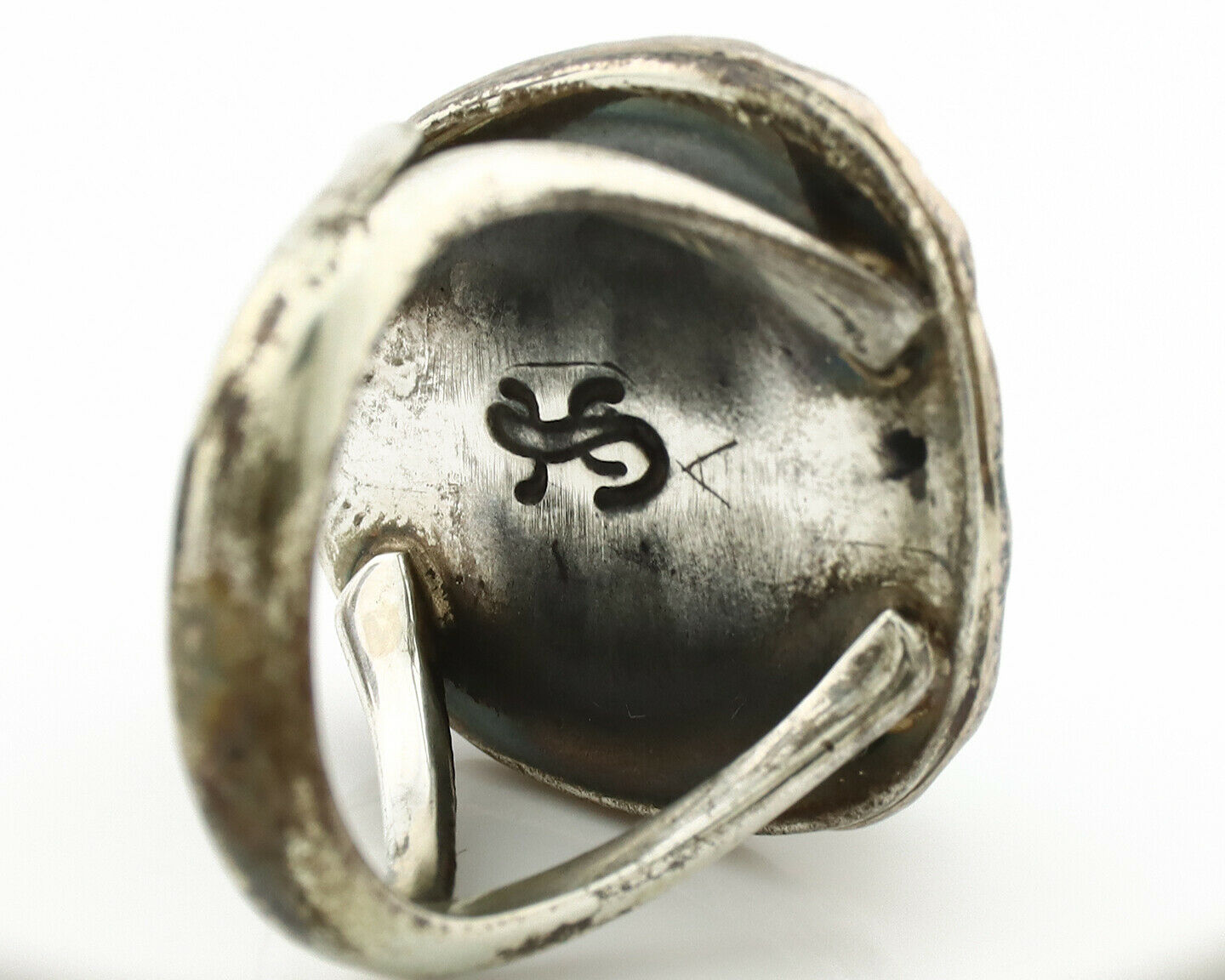 Navajo Ring .925 Silver Kingman Turquoise Artist Signed Gecko C.1980's