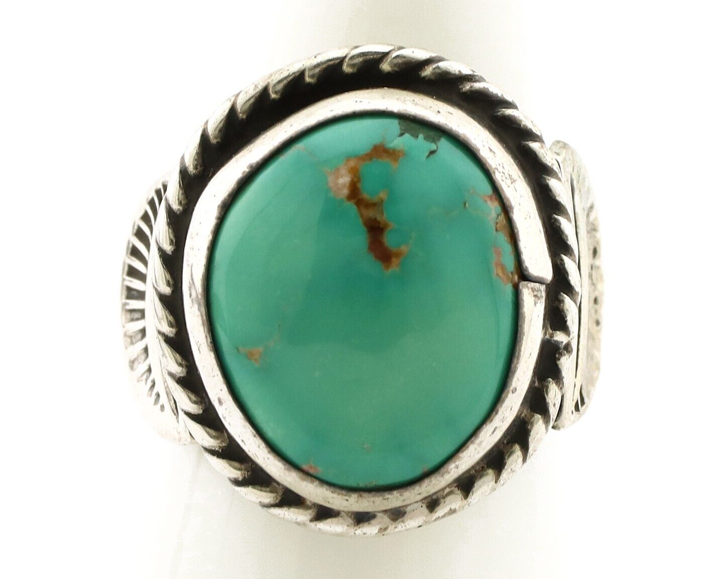 Navajo Handmade Ring 925 Silver Green Turquoise Signed C Montoya C.80's