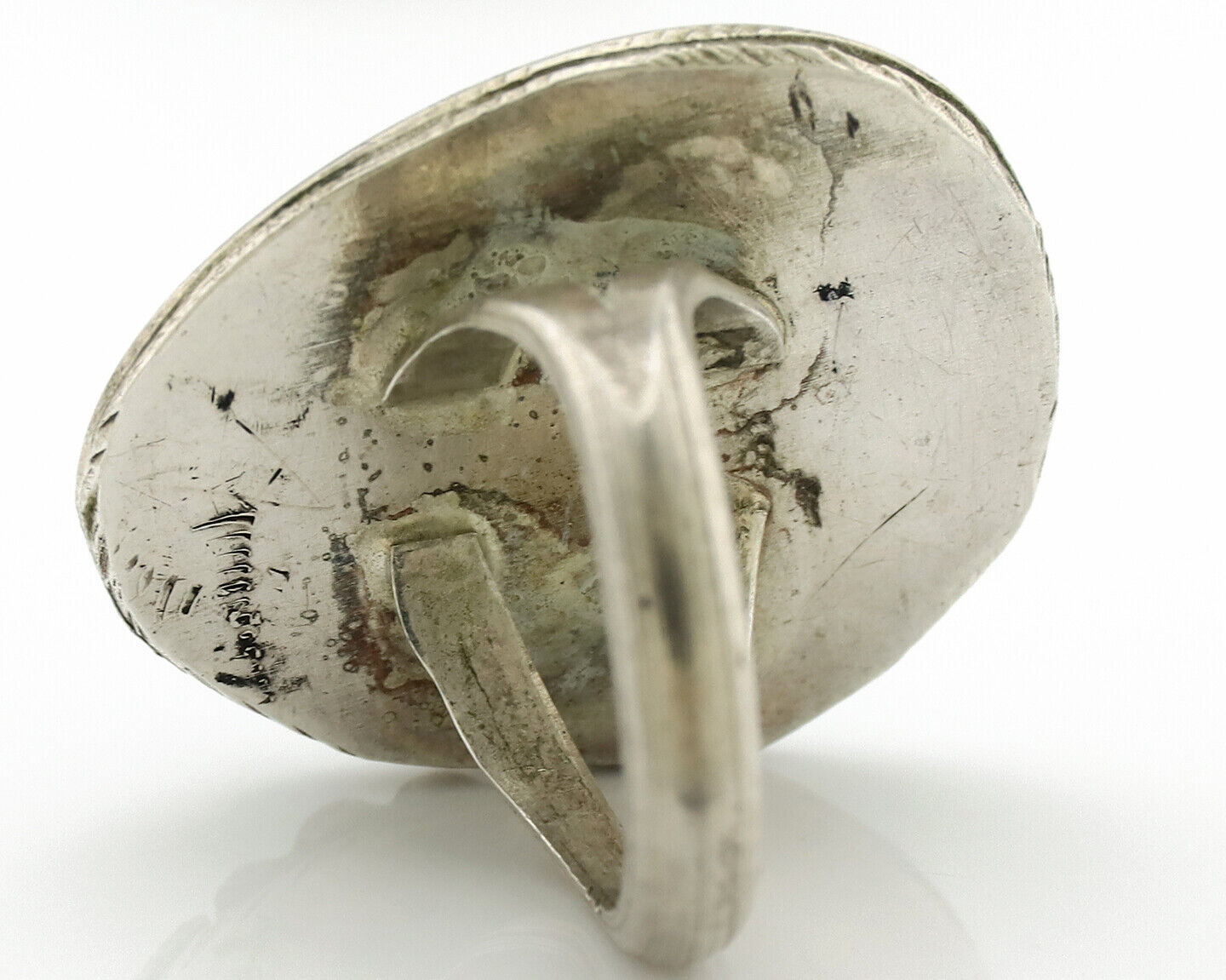Navajo Ring 925 Silver Royston Turquoise Hand Stamped Native American Artist C80