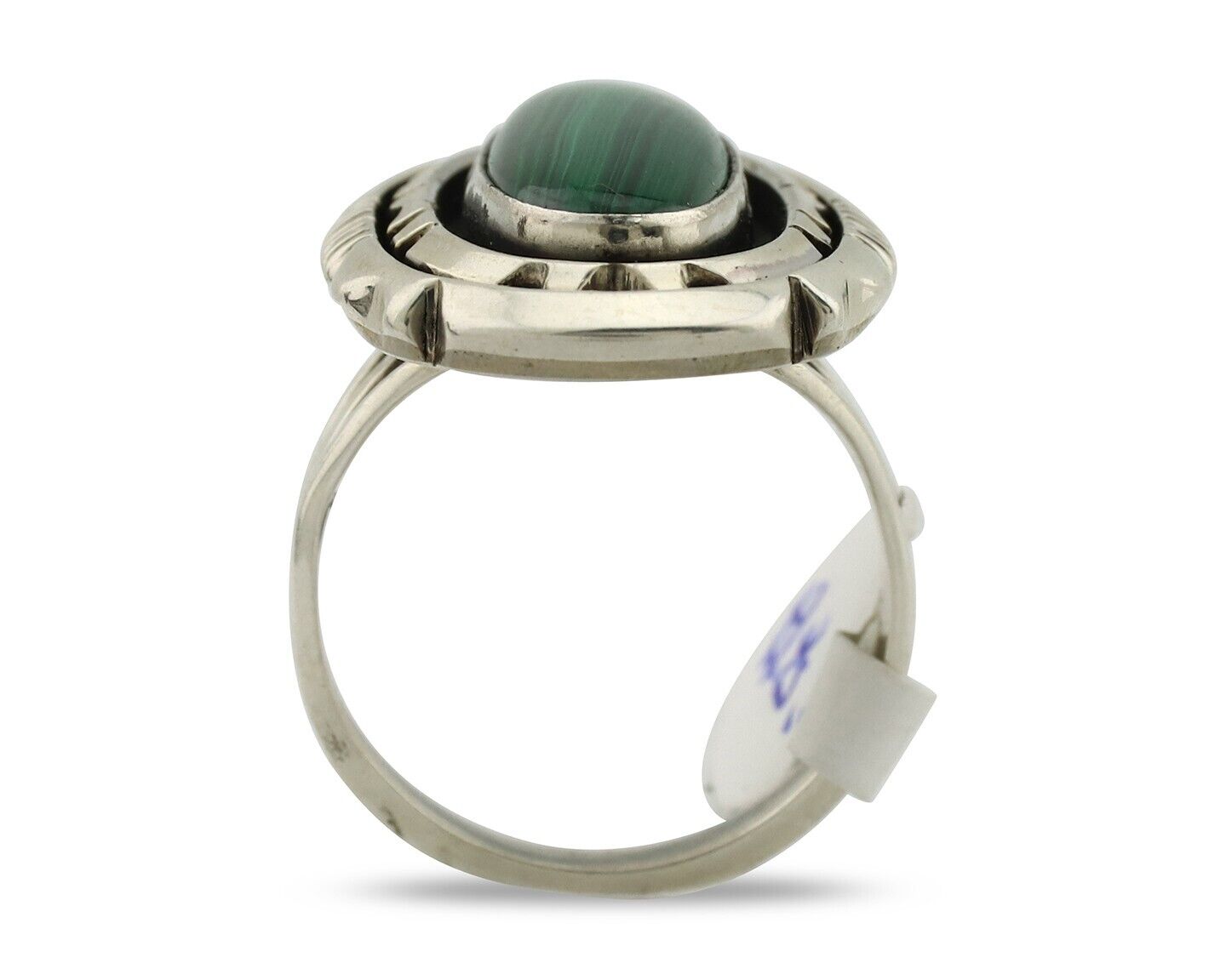 Navajo Ring .925 Silver Malachite Hand Stamped Signed William Denetdale C.80's