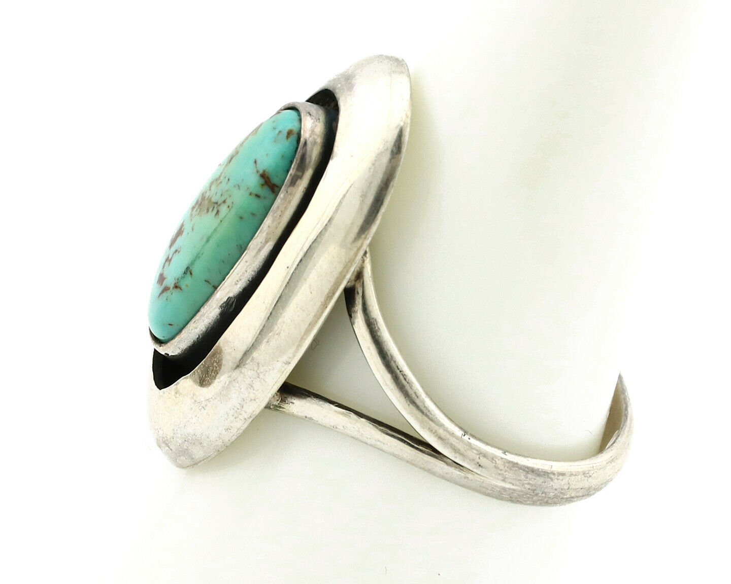 Navajo Shadow Box Ring .925 Silver Kingman Turquoise Signed M Montoya C80s