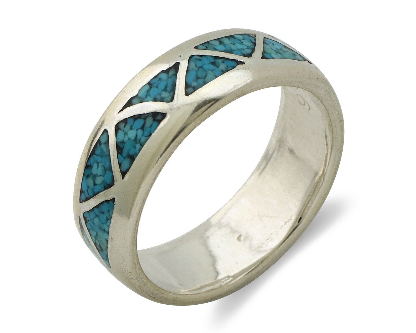 Navajo Chip Inlay Ring 925 Silver Sleeping Beauty Turquoise Artist Silver Cloud