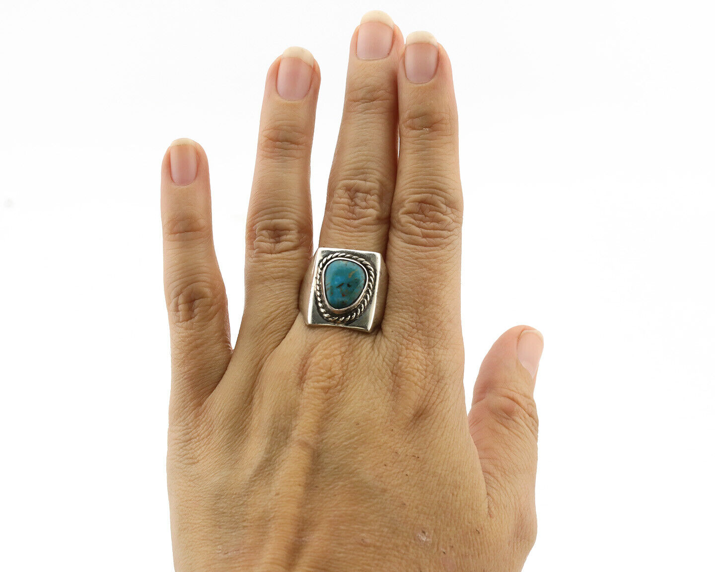 Navajo Ring .925 Silver Natural Turquoise Handmade Native American Artist C.80s