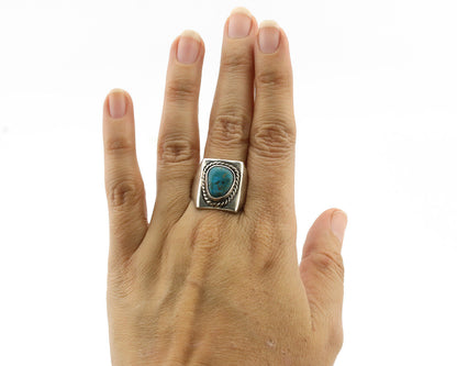 Navajo Ring .925 Silver Natural Turquoise Handmade Native American Artist C.80s