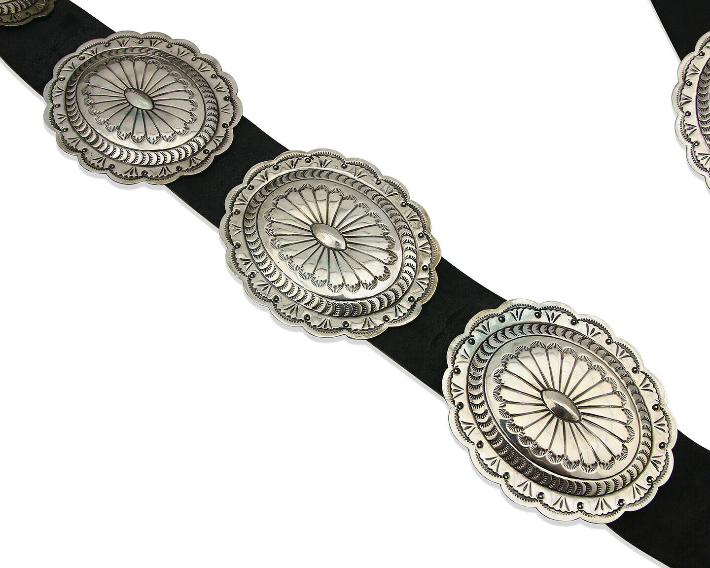 Navajo Concho Belt .925 Silver Hand Stamped Artist Susie James C.80's
