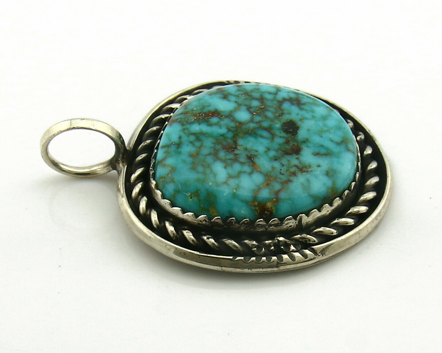 Navajo Pendant .925 Silver Kingman Turquoise Signed Artist Yazzie C.80's
