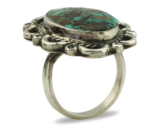 Navajo Ring .925 Silver Kingman Turquoise Native American Artist C.1980's