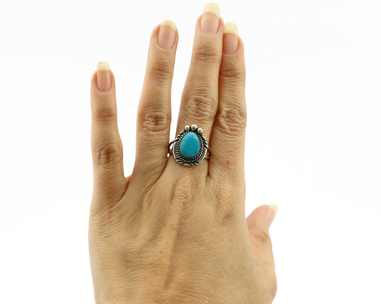 Navajo Ring .925 Silver Blue Turquoise Artist Signed Anna Begay C.1980's