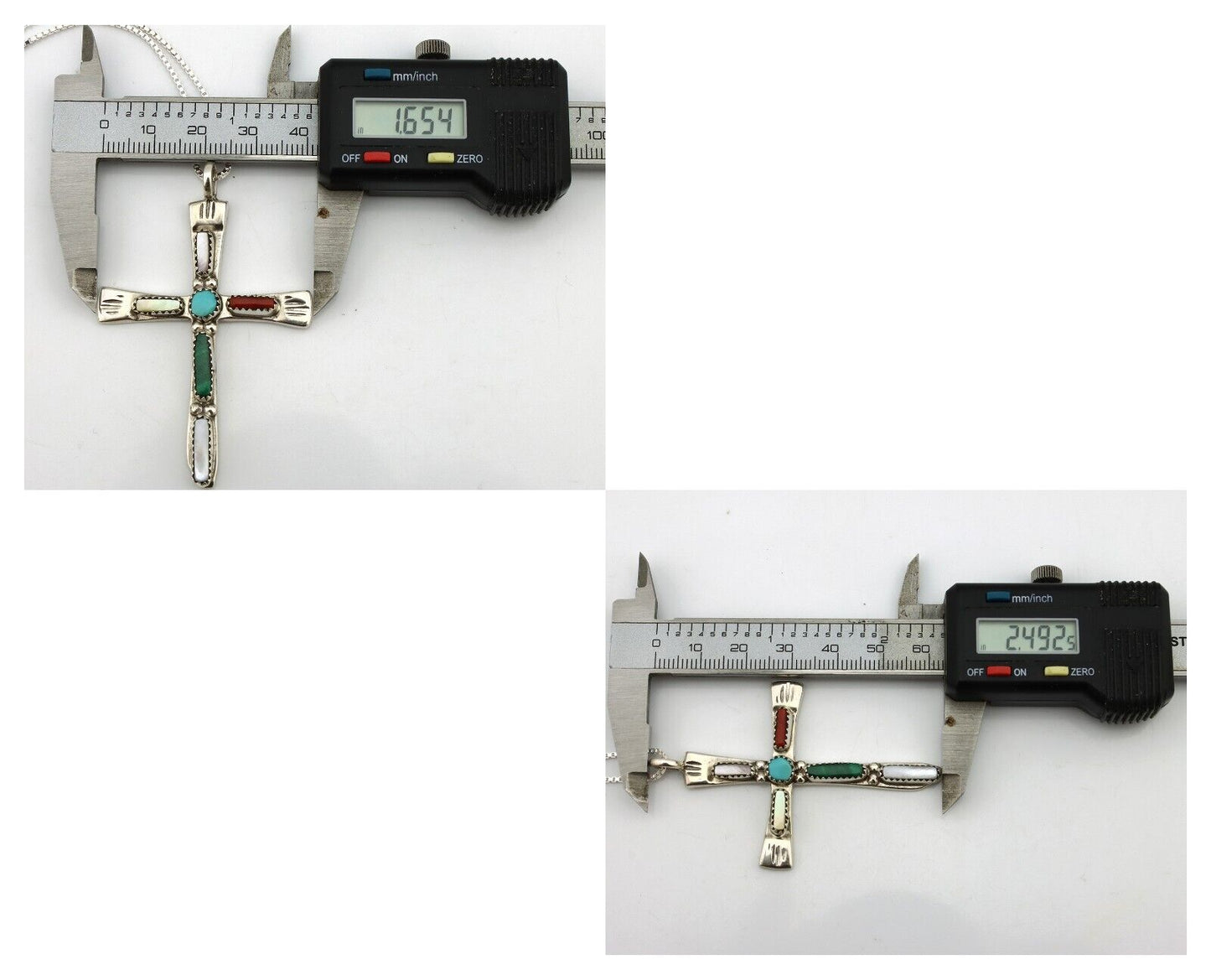 Zuni Handmade Cross Necklace 925 Silver Natural Gemstone Signed L. IULE C.80's