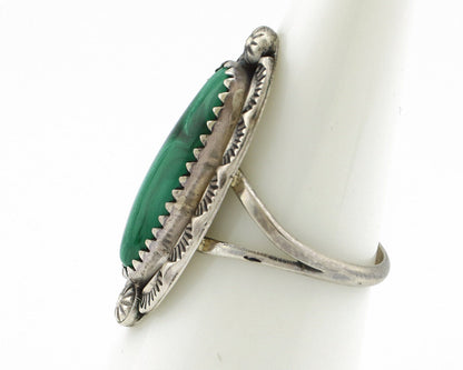 Navajo Ring 925 Silver Natural Malachite Artist Native American Signed H C.80's