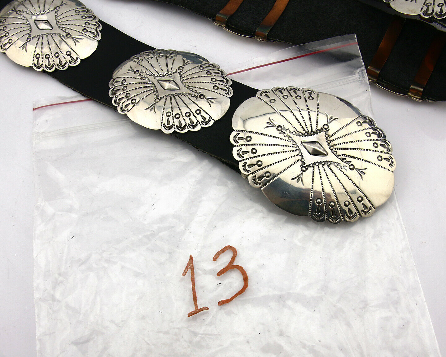 Navajo Concho Belt .925 Silver Hand Stamped Artist BB C.80's