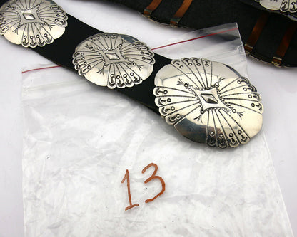 Navajo Concho Belt .925 Silver Hand Stamped Artist BB C.80's