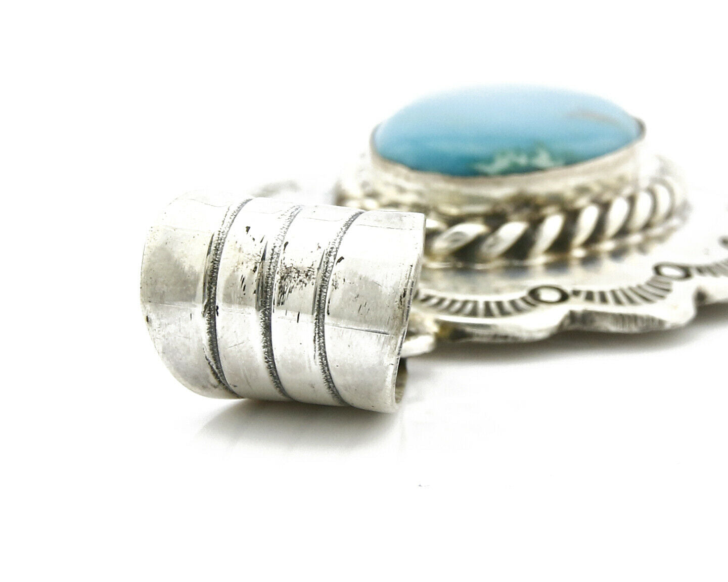 Navajo Pendant .925 Silver Kingman Turquoise Signed Artist FT C.80's