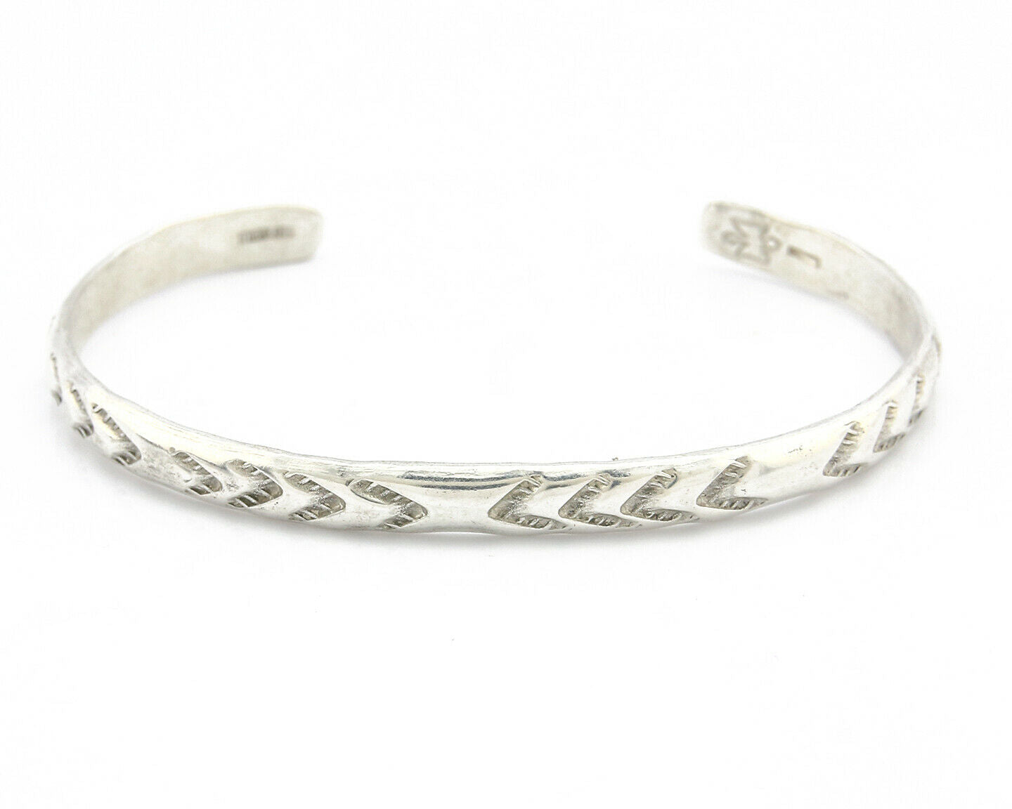 Navajo Bracelet .925 Silver Hand Stamped Arrow Head Artist I Montoya C.80's