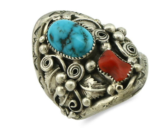 Navajo Ring .925 Silver Natural Blue Turquoise Native American Artist C.80's