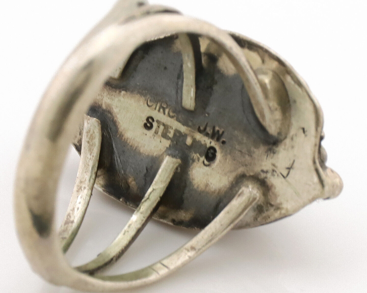 Navajo Ring .925 Silver Spiderweb Turquoise Artist Signed Circle JW C.80's