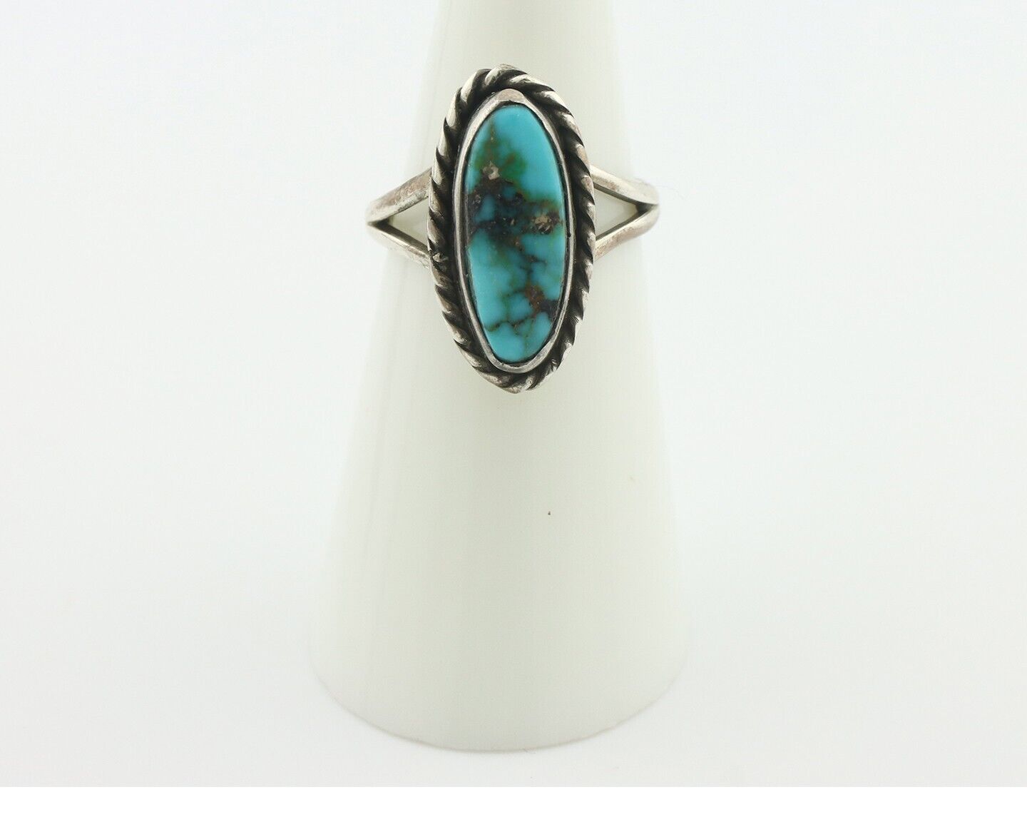 Navajo Handmade Ring .925 Silver Kingman Turquoise Native Artist C.80's