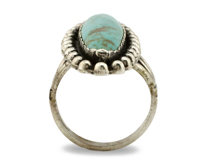 Navajo Ring .925 Silver Kingman Turquoise Signed Artist Sunbell C.80's