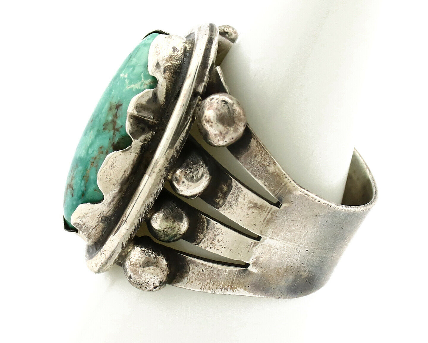 Navajo Ring .925 Silver Morenci Turquoise Native American Artist C80s