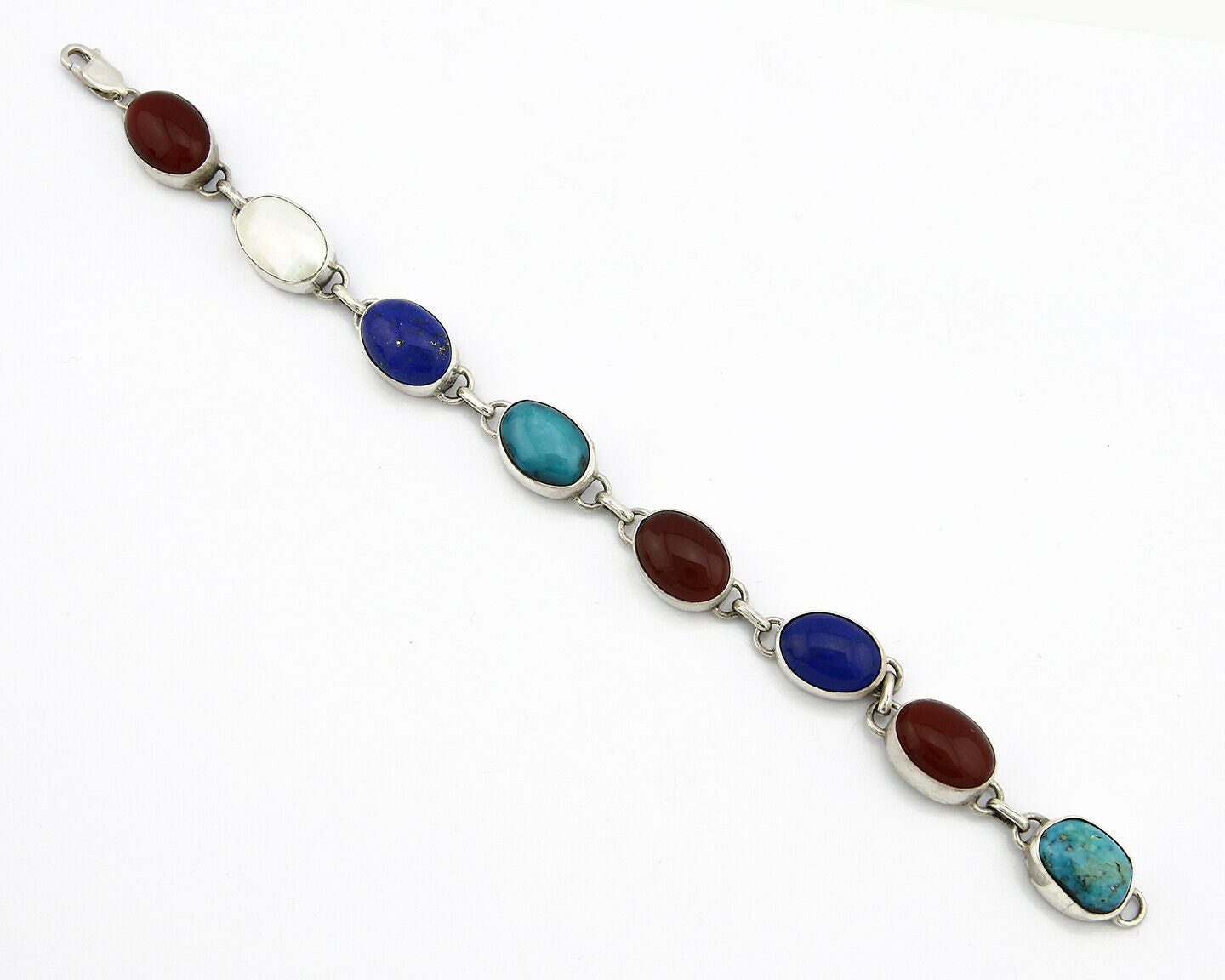 Navajo Bracelet .925 SOLID Silver Natural Gemstones Signed Artist Nakai C.80's
