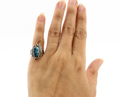Navajo Ring .925 Silver Spiderweb Turquoise Artist Signed Circle JW C.80's