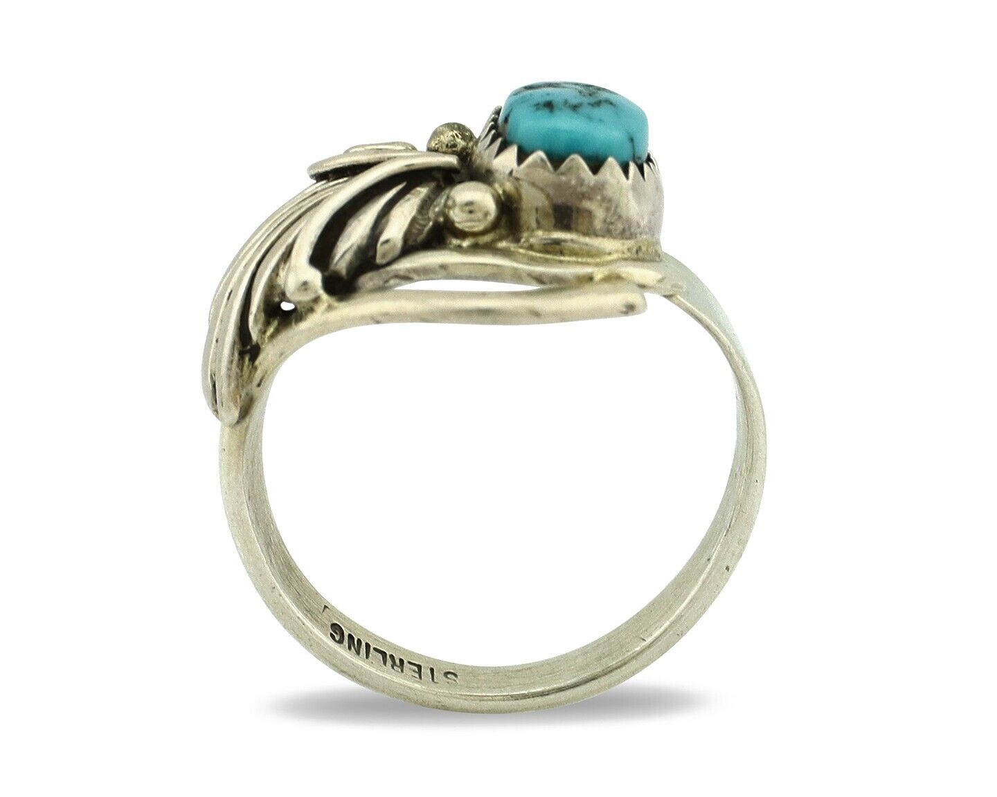 Navajo Ring .925 Silver Sleeping Beauty Turquoise Native Artist C.80's