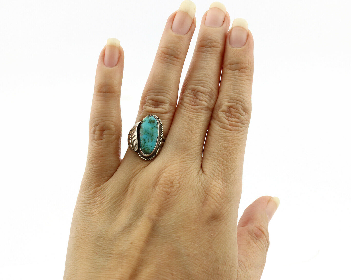 Navajo Ring .925 Silver Blue Turquoise Native American Artist C.1980's