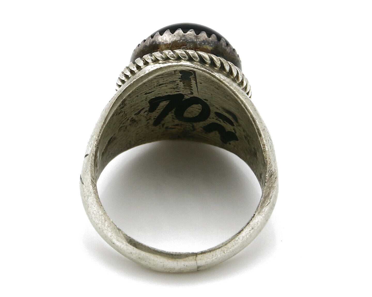 Women's Navajo Ring .925 SOLID Silver Hand Stamped Black Onyx Circa 1980's