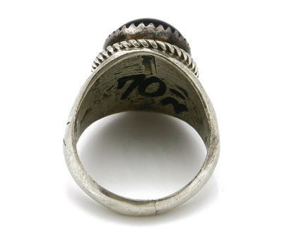 Women's Navajo Ring .925 SOLID Silver Hand Stamped Black Onyx Circa 1980's