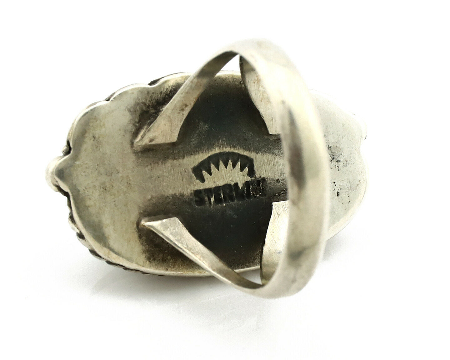 Navajo Ring .925 Silver Turquoise Mountain Signed Artist Apache C.80's