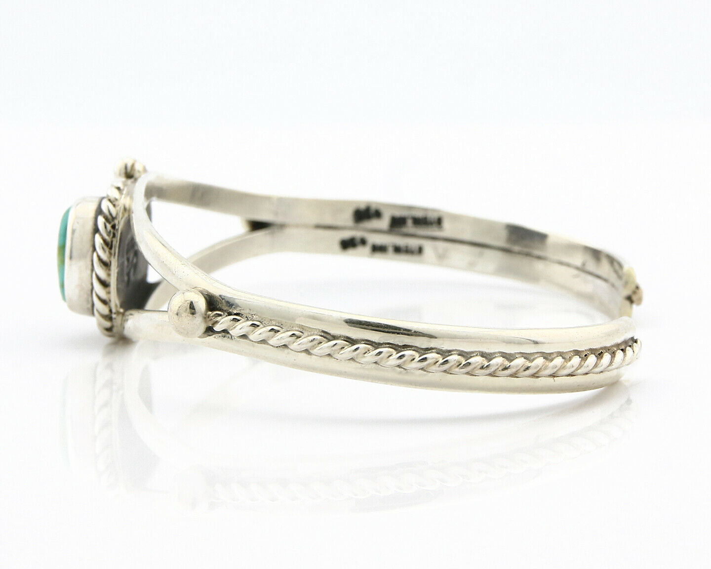 Navajo Bracelet .925 Silver Turquoise Mountain Signed Calvin Peterson C.80's