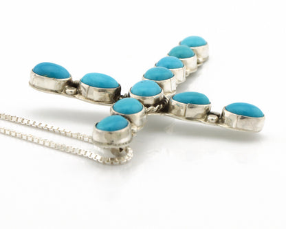 Navajo Cross Necklace 925 Silver Blue Arizona Turquoise Signed Tobe Turpen C.80s