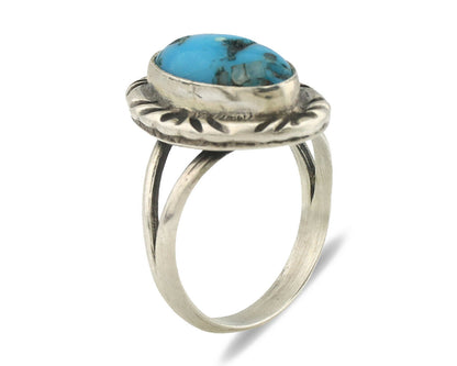 Navajo Ring .925 Silver Sleeping Beauty Turquoise Native Artist Signed C.80's