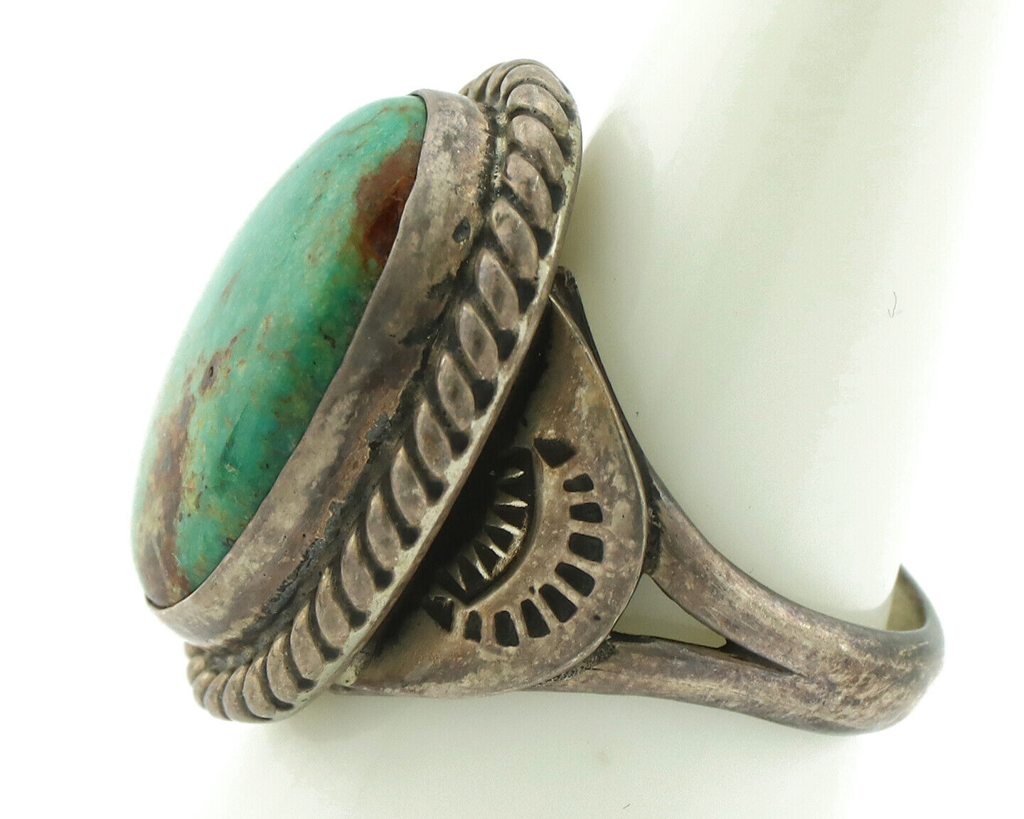 Navajo Ring 925 Silver Turq Mtn Turquoise Native American Signed C.80's